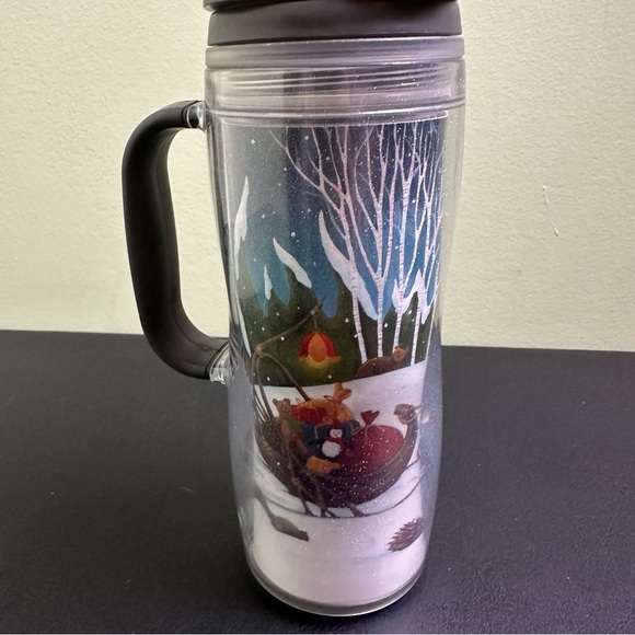2008 Starbucks 12 OZ TRAVEL TUMBLER Coffee Glittery Reindeer Sleigh  Cup Handle - Picture 3 of 7